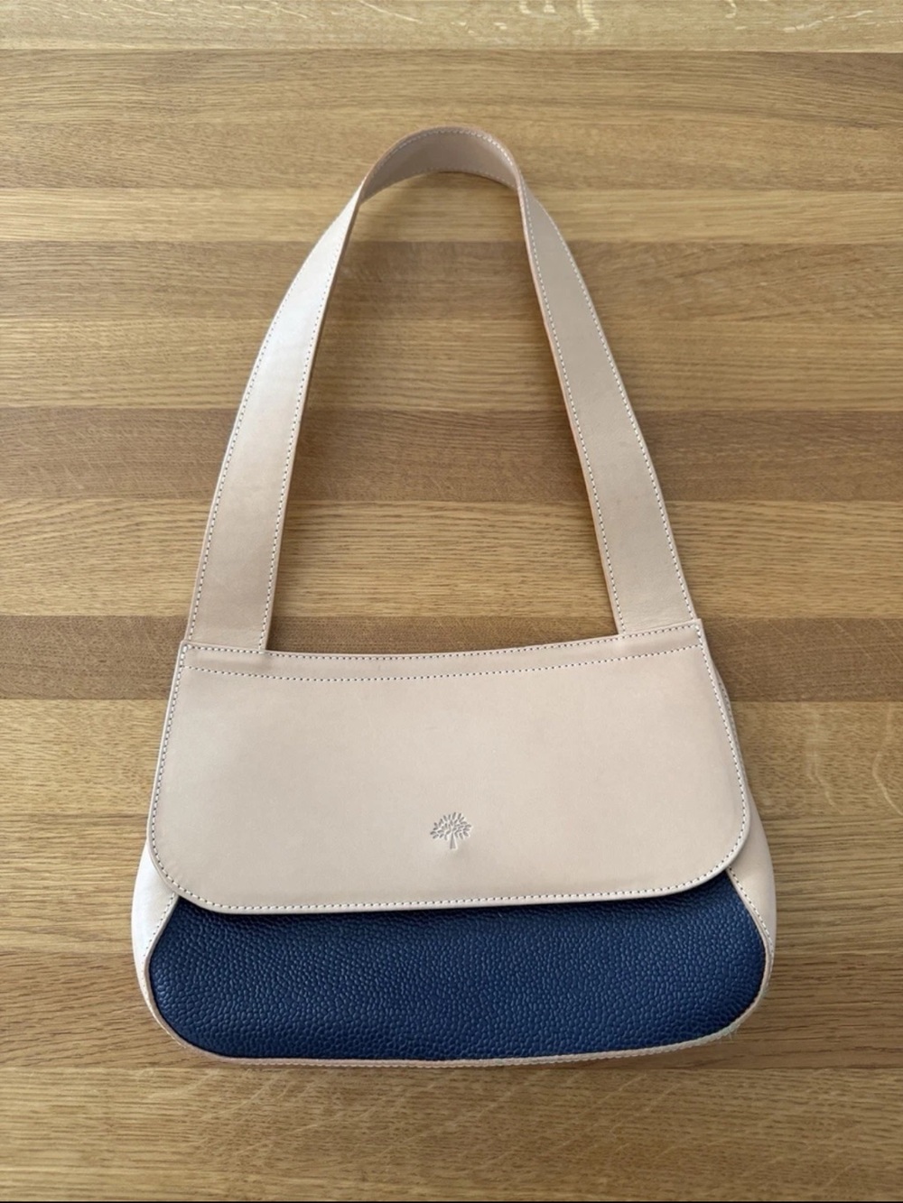 Mulberry Two-Tone Beige and Navy Leather Shoulder Bag